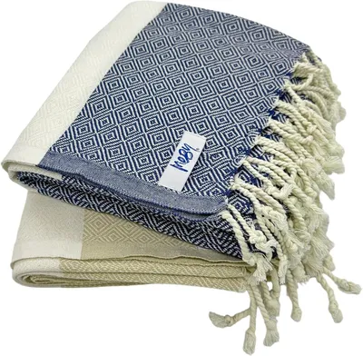 Produktbild von Strandtuch - Saunatuch - Turkish Hamamtuch - 100% Baumwolle Handtücher 90x180 cm - Beige & Petrolgrün