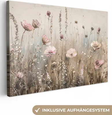 Produktbild von OneMillionCanvasses® - Obrazy na plátně - Květiny - Růžová - Moderní - Béžová, nástěnné malby, nástěnné dekorace Obývací pokoj, 120x80cm
