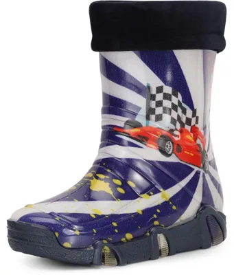Produktbild von Ladeheid Kinder Mädchen Jungen Gummistiefel Gefüttert Swk2020 (Dunkelblau Auto 36, 21/22)