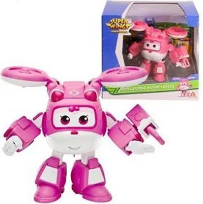 Immagine prodotto di Alpha Group YW740993 Super Wings Super Charge Articulated Action Dizzy, elicottero d'azione con figura Dizzy mobile in rosa