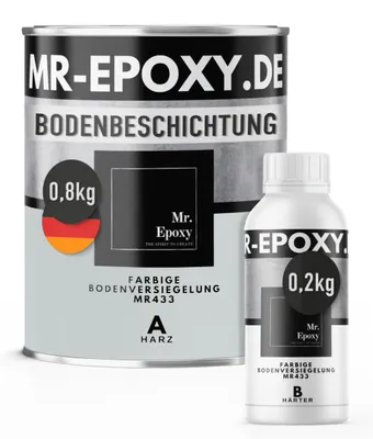 Produktbild von Mr. Epoxy Epoxidharz Bodenbeschichtung (1 kg, RAL 7035 Lichtgrau) - 2K Betonfarbe für Garagen, Keller & Werkstatt Boden - Flüssigkunststoff Epoxid Grundierung und Bodenversiegelung