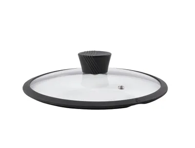 Produktbild von Glasdeckel 24 cm mit Silikonrand - Topfdeckel & Pfannendeckel mit Dampfloch Schwarz