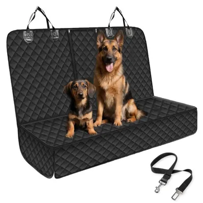 Obrázek produktu pro Podložka do auta pro psy, zadní sedadlo, rozměry 135x120 cm, odolná proti poškrábání, voděodolná, s bezpečnostním pásem pro psa