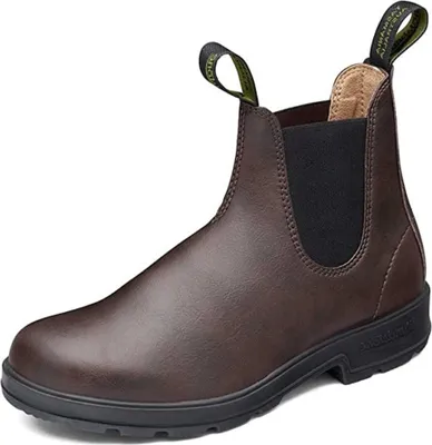 A single brown leather boot on a white background.