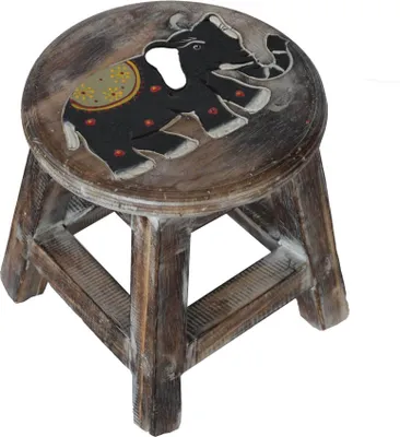 Produktbild von Holzhocker Kinderhocker Hocker Sitzhocker Fußbank Massivholz Schemel Stuhl mit Tiermotiv Deko braun, Elefant