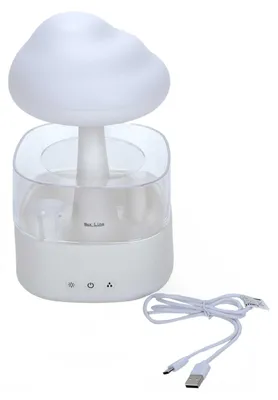 Produktbild von Regenwolke-Luftbefeuchter mit Licht, 7 LEDs einzeln oder Farbwechsel, max. 450 ml Liter Wasser für Wasserdampf oder Regentropfen, für gesundes Raumklima, Timer bis max. 5 Std., USB-C-Kabel