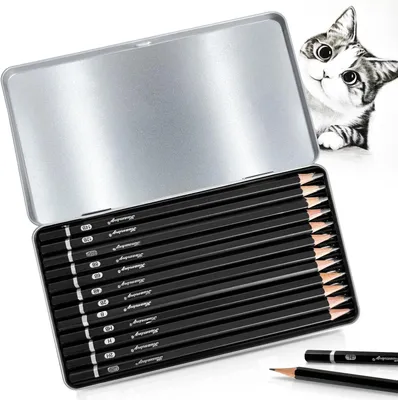 Produktbild von Bleistiftset 12 Stück, Graphit und Kohle, für Skizzieren und Zeichnen, Kreativität