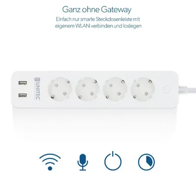 Produktbild von Unitec Steckdosenleiste 4-fach 1,8 m Wifi weiß, steuerbar mit Google
