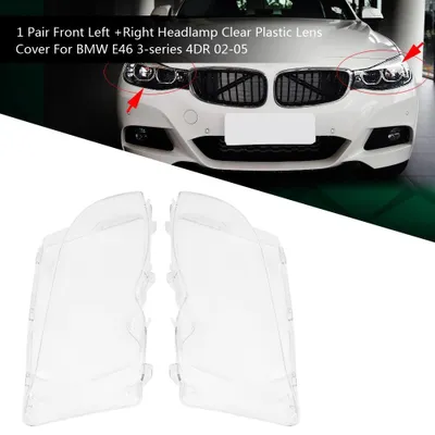 Obrázek produktu pro 1 pár předních levých + pravých krytů čelních světlometů z čirého plastu pro BMW E46 řady 3 4DR 02-05