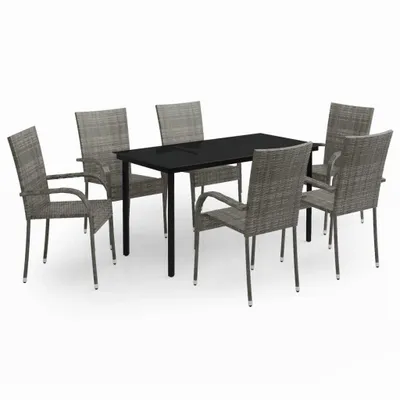 Immagine prodotto di Set da Pranzo per Giardino 7 pz con Cuscini Grigio e Nero