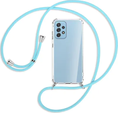 Produktbild von Handykette Backcover-Schutzhülle mit Band (Metall silberfarben) für Samsung Galaxy A52 4G / 5G, A52s 5G - himmelblau