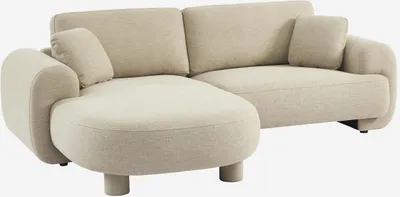 Immagine prodotto di Divano angolare sinistro in tessuto con piedi rotondi, 3 posti, Beige