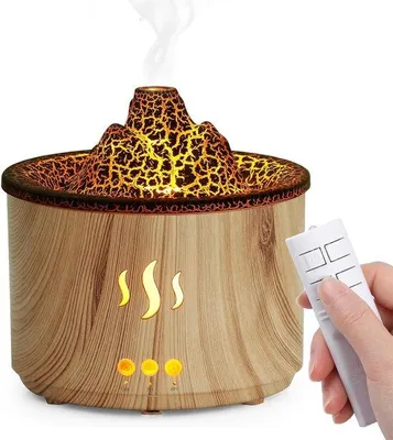 Immagine prodotto di Umidificatore - Diffusore di oli essenziali da 400 ml con telecomando, diffusore ad ultrasuoni a forma di vulcano, timer, illuminazione a LED, senza BPA, per casa/yoga/ufficio/spa - Legno
