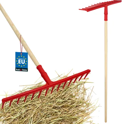 Immagine prodotto di KOTARBAU® Rastrello da Giardino Plastica 54 cm Rastrello per Foglie Extra-Click 14 Denti con Manico in Legno 150 cm Leggero Ergonomico