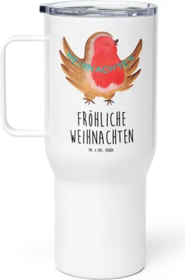 Produktbild von Mr. & Mrs. Panda Edelstahl Tasse Rotkehlchen Weihnachten - Weiß - Geschenk, Thermobecher, Weihnachtsgruß, Vogel, Weihnachtsmotiv, Frohe, Kaffee-to-go-Becher, Teetasse
