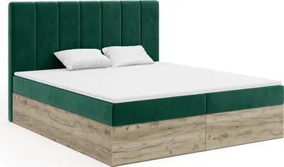 Obrázek produktu pro Postel FEDVE boxspring Ložnicová postel JESSEN se 2 zásuvkami Manželská postel s matrací Bonell a topperem 180x200 cm Tmavě zelená (Kronos 19)