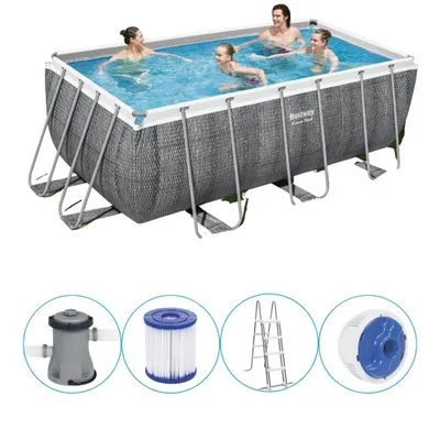 Produktbild von Bestway® Power Steel™ Frame Pool-Set mit Filterpumpe 412 x 201 x 122 cm, Rattan-Optik (Schiefergrau), eckig