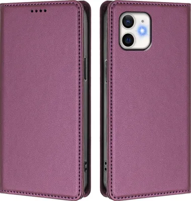 Produktbild von Handyhülle für iPhone 11, Kunstleder Klapphülle Stoßfeste Magnetische Hülle mit Ständer Lila
