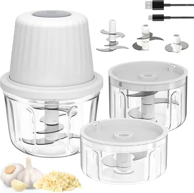 Produktbild von Mini Elektrischer Zerkleinerer Kabellos mit 3 Behältern (400 ml + 250 ml + 100 ml), USB-wiederaufladbarer Gemüse- & Fleischzerkleinerer