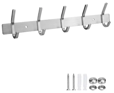 Wandgarderobe, Edelstahl, 5 Haken, selbstklebend, 38x8,3 cm