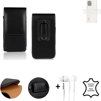 Produktbild von K-S-Trade Leder Gürteltasche + Kopfhörer kompatibel mit UMIDIGI Power 7 Seitentasche Belt pouch Holster Handyhülle Schutz Hülle Etui schwarz 1x