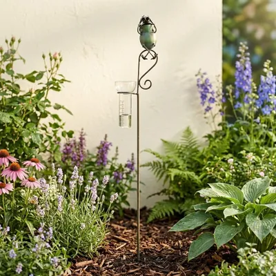 Immagine prodotto di Un vero e proprio richiamo visivo per il vostro giardino: l'affascinante pluviometro "Frosch Fritz" con il binocolo