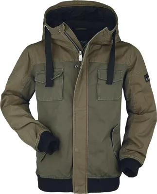 Produktbild von Black Premium by EMP Herren olivfarbene Winterjacke mit warmem Steppfutter L