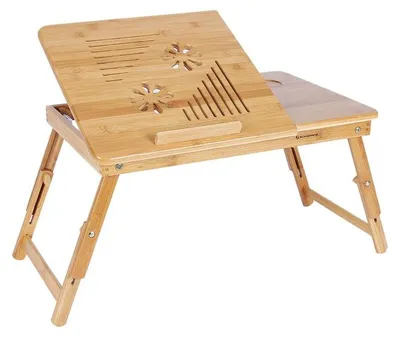 Zdjęcie produktu dla Stolik pod laptop, regulowany i składany, bambus, 55 x (21-29) x 35 cm
