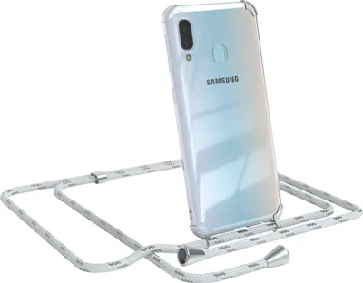Produktbild von EAZY CASE Handykette kompatibel mit Samsung Galaxy A20e, Handyhülle mit Umhängeband, Handykordel, Schutzhülle Clear, Band in Weiß