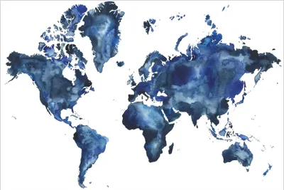 Produktbild von Fototapete Weltkarte - Vliestapete - Bildtapete UV-beständig Weltkarte blau Aquarell Wandtapete geruchsfrei