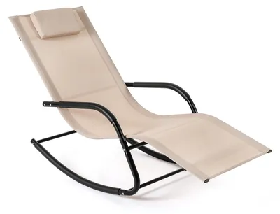 Produktbild von COSTWAY Schaukelliege mit Kopfstütze, Sonnenliege bis 160kg, Liegestuhl wetterfest, ergonomische Schwingliege Gartenliege Relaxliege, Beige