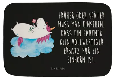 Produktbild von Mr. & Mrs. Panda Badezimmerteppich Einhorn Verliebt - Schwarz - Geschenk, duschmatte, Wolke, Unicorn, Einhörner, Liebe, Freundin, Badteppich, Badvorleger, Badematte