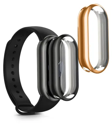 Produktbild von kwmobile 2x Silikon Hülle für Xiaomi Mi Band 9 / Smart Band 9 Schutzhülle - Fullbody Display Cover Set aus Silikon - Schwarz Rosegold