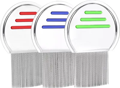 Produktbild von Läusekamm aus Edelstahl, Metallkamm, entfernt sicher Läuse, für Kinder und Erwachsene, gegen Kopfläuse und Nissen, blau, rot, grün, 3 Stück