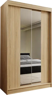 Produktbild von Masseno Schiebetürenschrank LUCENZA 120 cm Kleiderschrank Schlafzimmer Schrank 2-türig mit Spiegel Sonoma Eiche