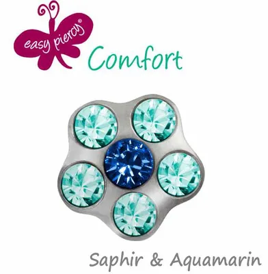 Produktbild von Medizinische Ohrstecker Erstohrstecker Ohrringe Blume Saphir & Aquamarin