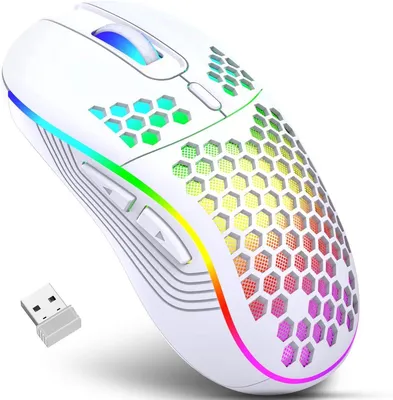 Image de Souris de jeu sans fil – Ergonomique – Éclairage RGB – 6 boutons – Blanche – Rechargeable – PC et ordinateur portable