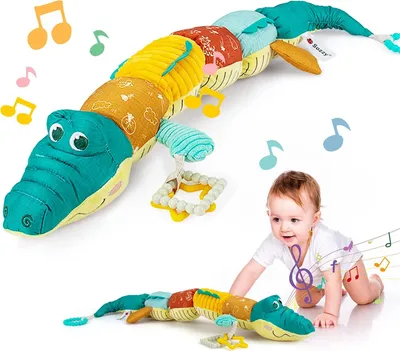 Produktbild von Infant Baby Musical Plüschtier Krokodil Aktivität Stofftiere Multi-Sensorik Crinkle Rassel und Texturen Cute Tummy Time Spielzeug