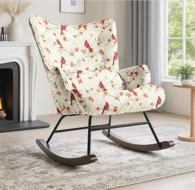 Image de HomeMiYN Fauteuil à Bascule, Fauteuil Relax Tissu avec Accoudoirs, Dossier Haut, Chaise Lecture Salon Chambre