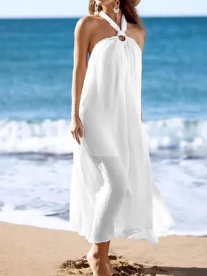 Lange ärmellose Strandkleid für Damen aus Leinen, lässig und elegant, perfekt für den Sommer und den Urlaub