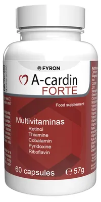 Produktbild von A-cardin Forte - 60 Kapseln hochdosiert - Original Rezept aus der Schweiz - Vegan & Pflanzlich mit 22 Vitaminen & Mineralien - 1er Pack