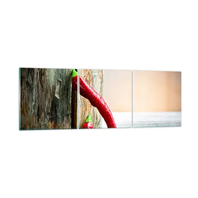 Produktbild von Bilder auf glas - Chili Gewürz Gemüse - 120x40cm - Glasbilder - Wandbilder - Kunstdruck - zum Aufhängen bereit - Wanddekoration aus Glas - Glas Bilder - Wandbild auf Glas - 3 Teile - GCA120x40-2264