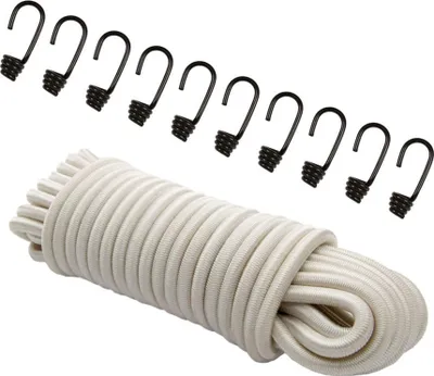 Produktbild von Dreamprint Expanderseil 30 m Weiß 10 mm Gummiseil Spannseil mit 10 Spiralhaken