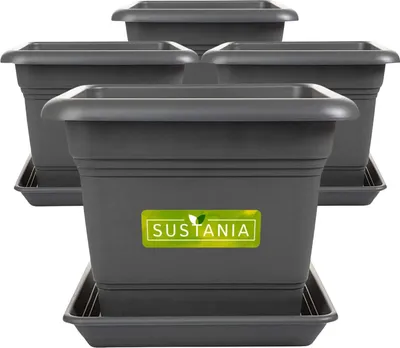 Produktbild von Famanu Pflanzenkübel Set von 4 - Robuste Pflanzgefäße für Garten und Terrasse - Antrazit 40x40 cm