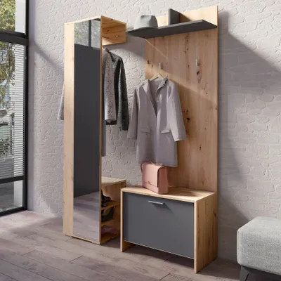 Produktbild von riess-ambiente Moderne Wandgarderobe BENNO 140cm natur anthrazit Eichen-Optik Garderobe Kleidergarderobe