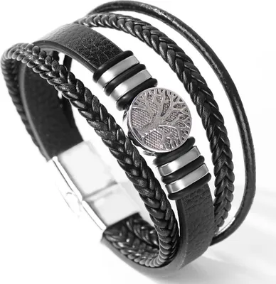 Produktbild von INF Geflochtenes Lederarmband mit Lebensbaum-Anhänger aus Metall