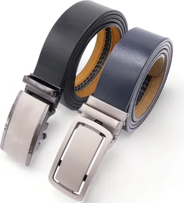Produktbild von Herrengürtel - Automatikgürtel - Echtleder mit Automatikschnalle - Hosengürtel 2-teilig – 120 / Schwarz und Blau