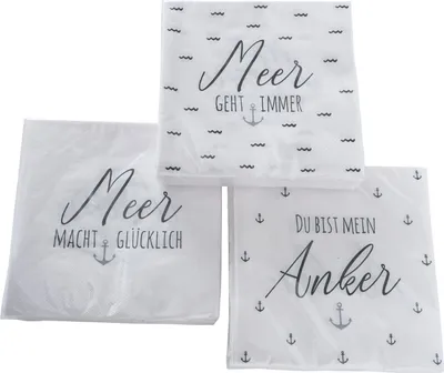Produktbild von 3 x 20 Servietten 'Anker - Meer geht immer' Maritime Papierservietten - 3-lagig 33 x 33 cm