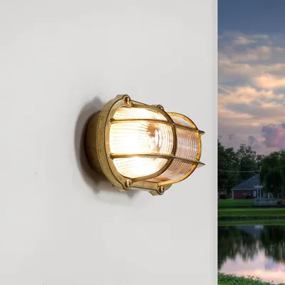 Produktbild von Außenlampe Wand Maritim aus Messing Glasschirm Geriffelt Rustikal Rostfrei IP64 Wandleuchte Haus Balkon