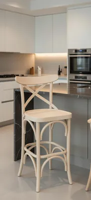 Image de Tabouret de bar en bois beige avec dossier ergonomique